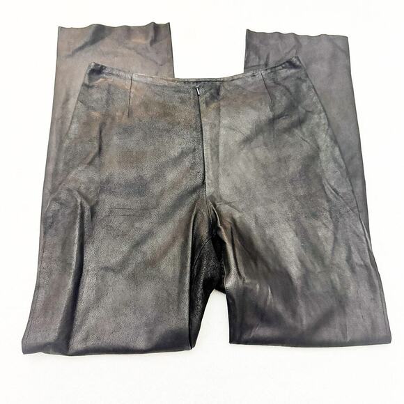 Yansi Fugel Black Genuine 100% Leather Straight Leg Pants Size 8 - Picture 4 of 8